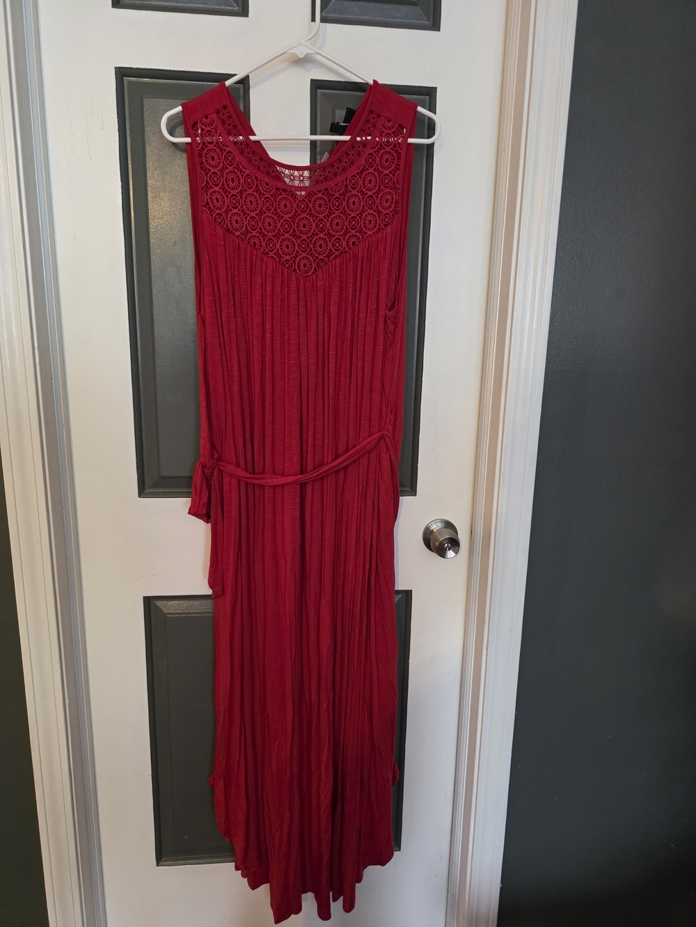 Lane Bryant Red Sleeveless Maxi Dress with Crochet Yoke
